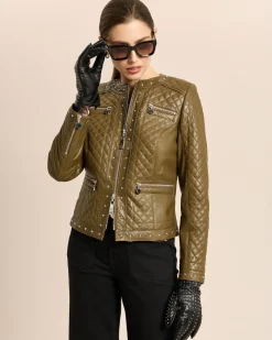 Lederjacke gesteppt mit Nieten