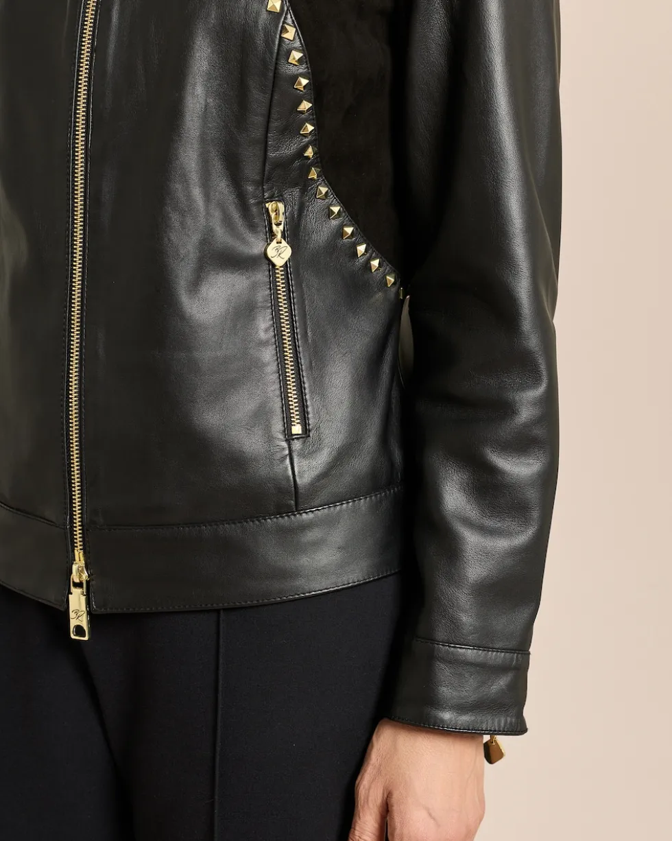 Lederjacke mit Nieten und Velour
