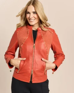 Lederjacke mit Nieten und Velour