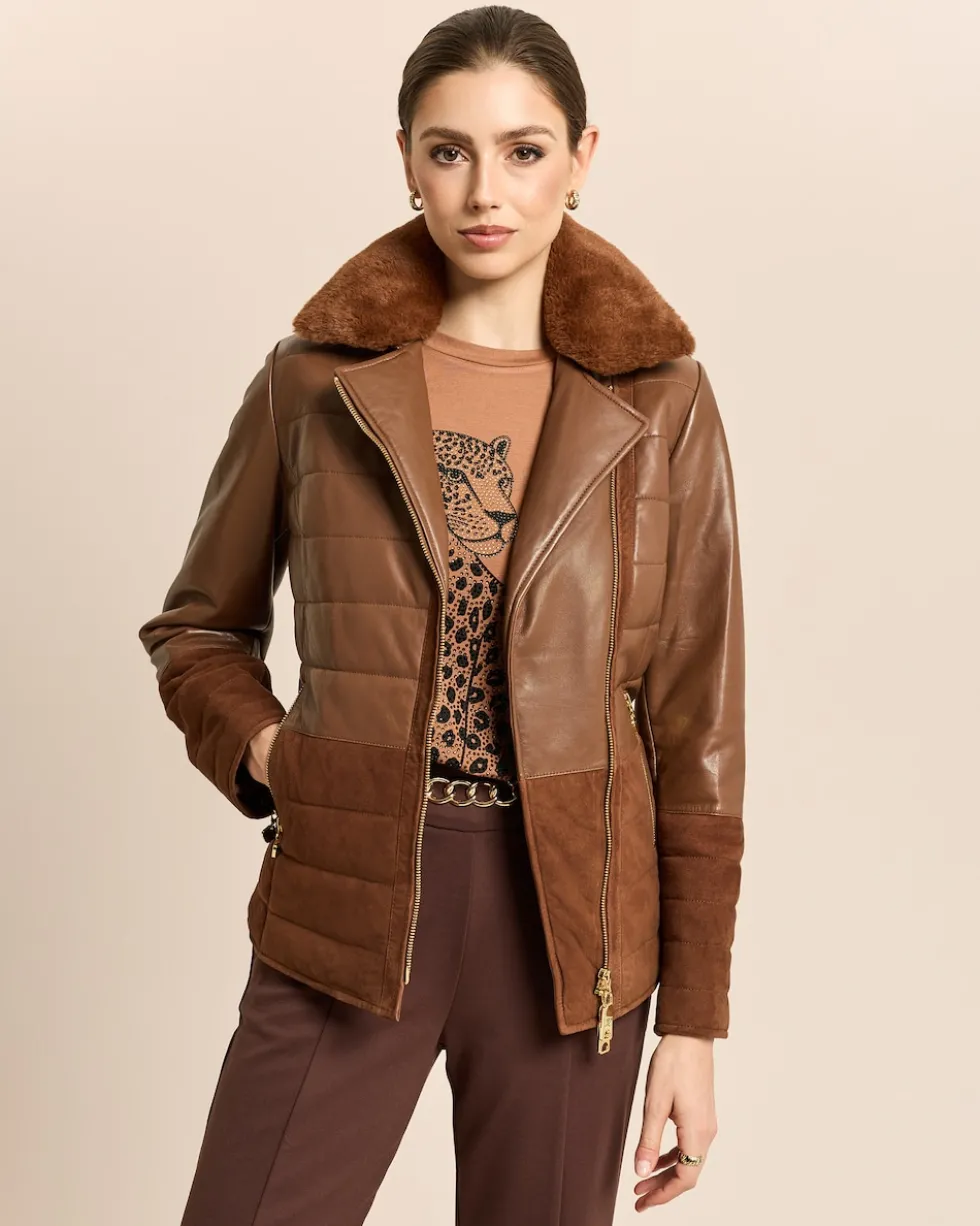 Lederjacke mit Webpelzkragen