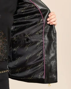 Lederjacke mit Webpelzkragen