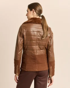 Lederjacke mit Webpelzkragen