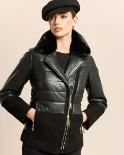 Lederjacke mit Webpelzkragen