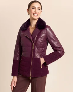 Lederjacke mit Webpelzkragen