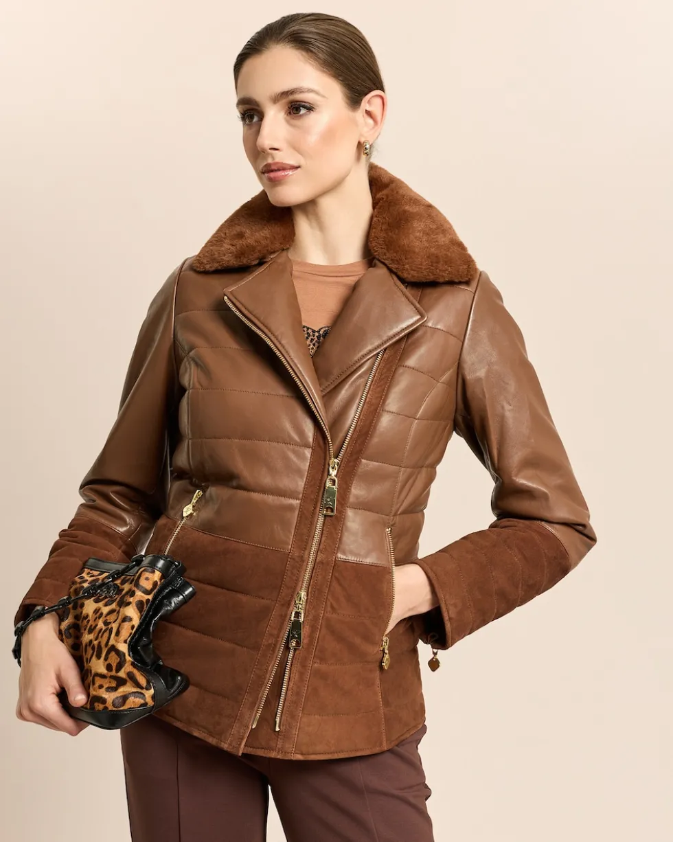 Lederjacke mit Webpelzkragen
