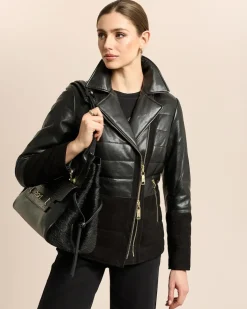 Lederjacke mit Webpelzkragen