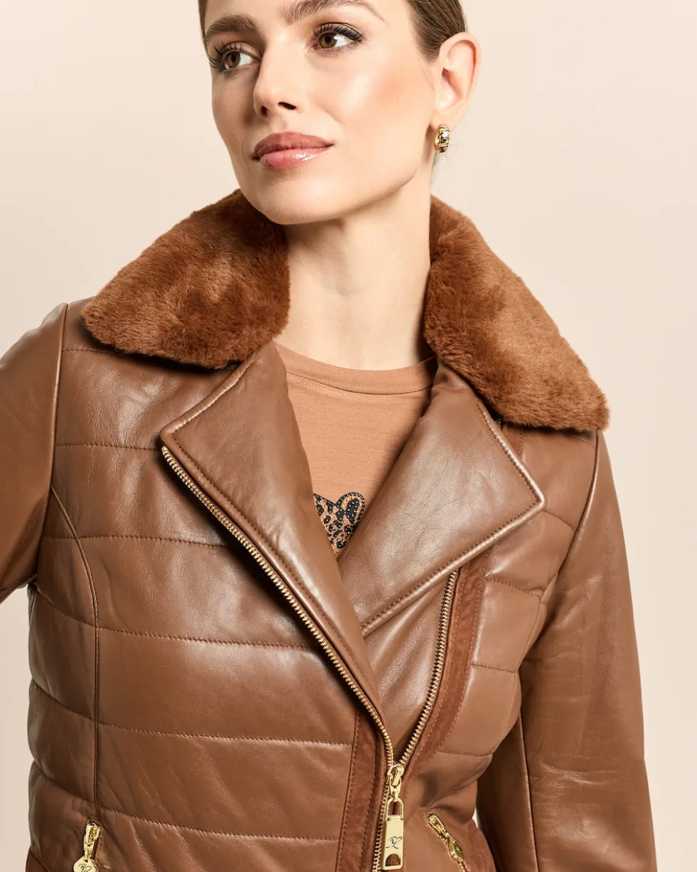 Lederjacke mit Webpelzkragen