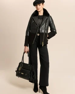 Lederjacke mit Webpelzkragen
