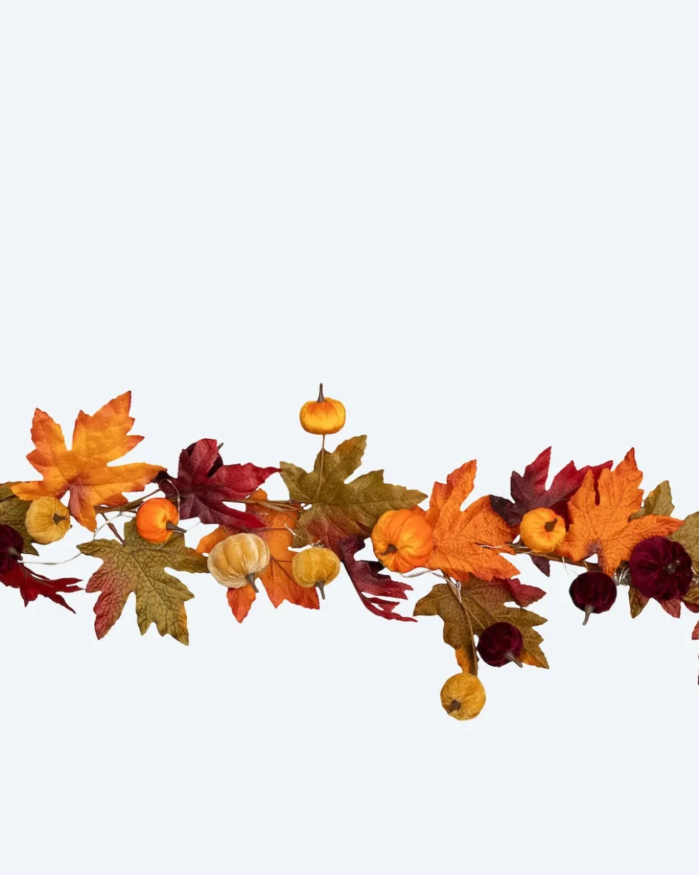 LED-Girlande Herbst mit Samt-Kürbissen