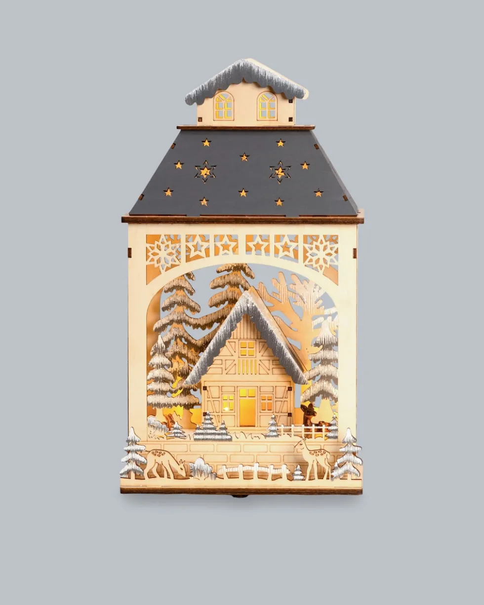 LED Holzlaterne "Waldszene"