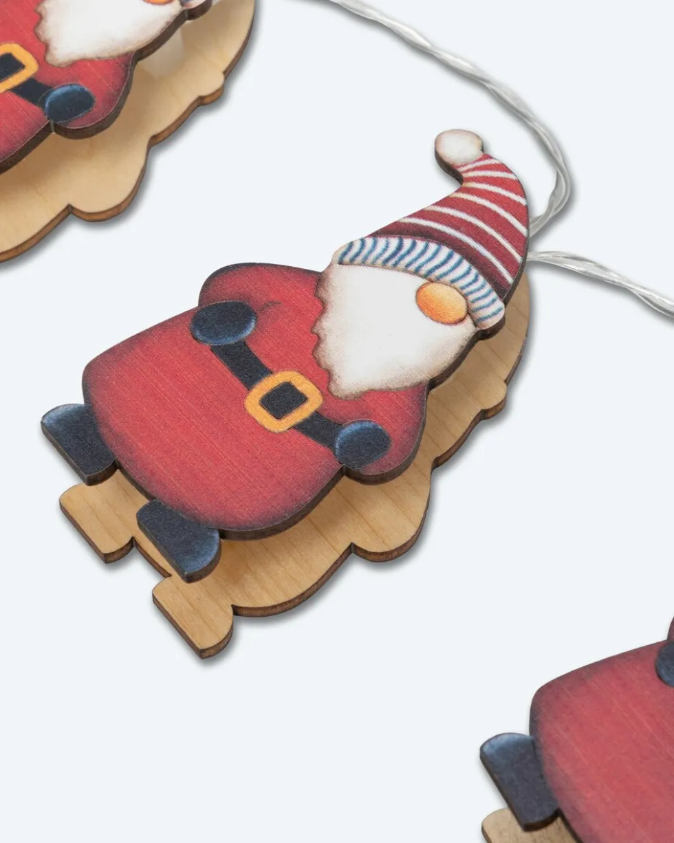 LED Holz-Lichterkette Weihnachtsmänner