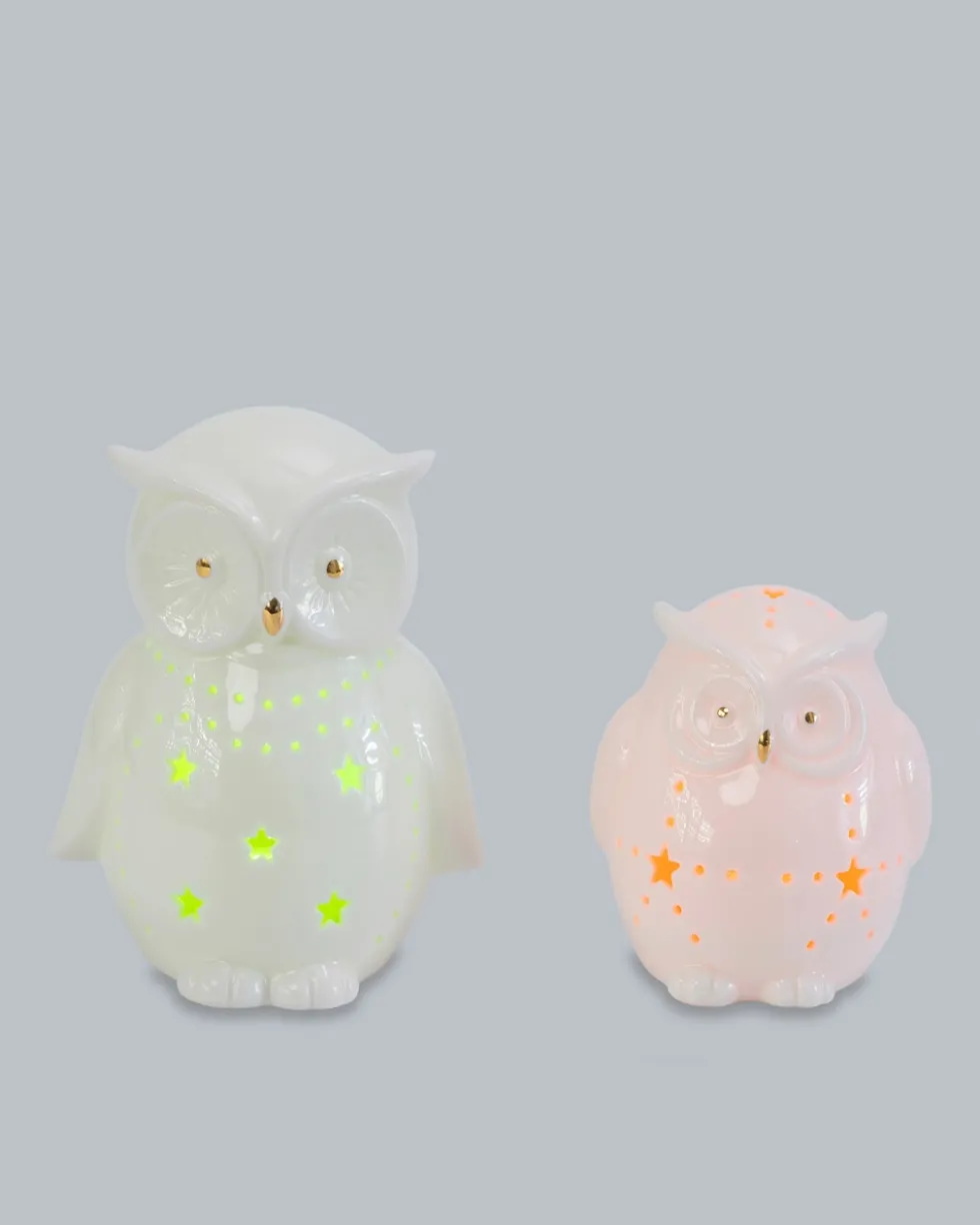 LED Keramik-Eulen, 2tlg.