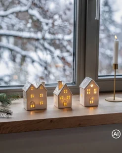 LED Keramik-Häuschen, 3tlg.