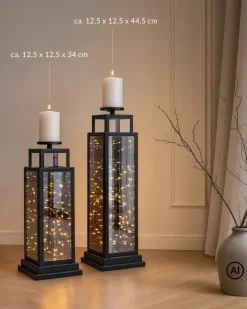 LED-Laterne mit Kerzenständer