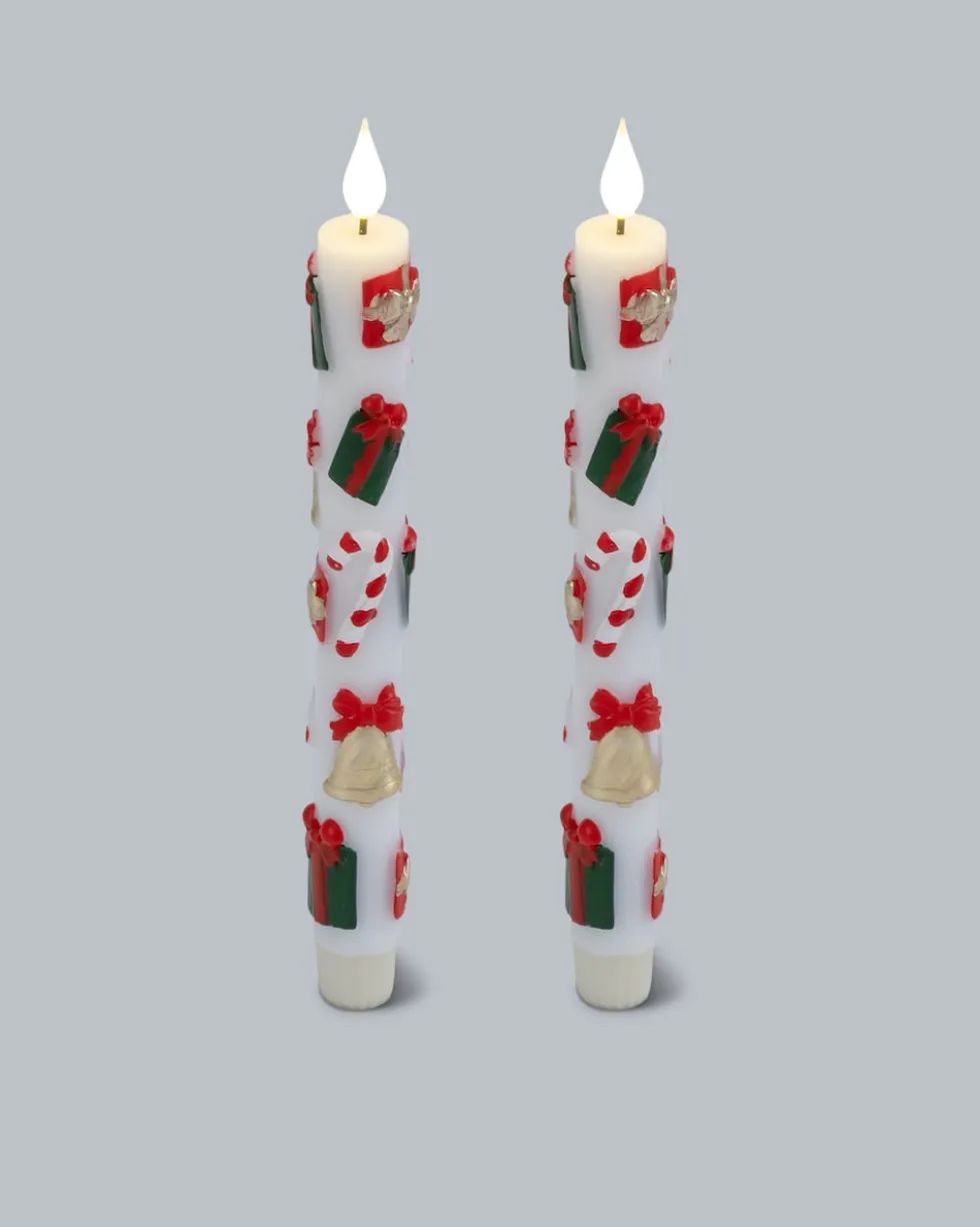 LED-Stabkerzen mit Weihnachtsmotiven, 2tlg.
