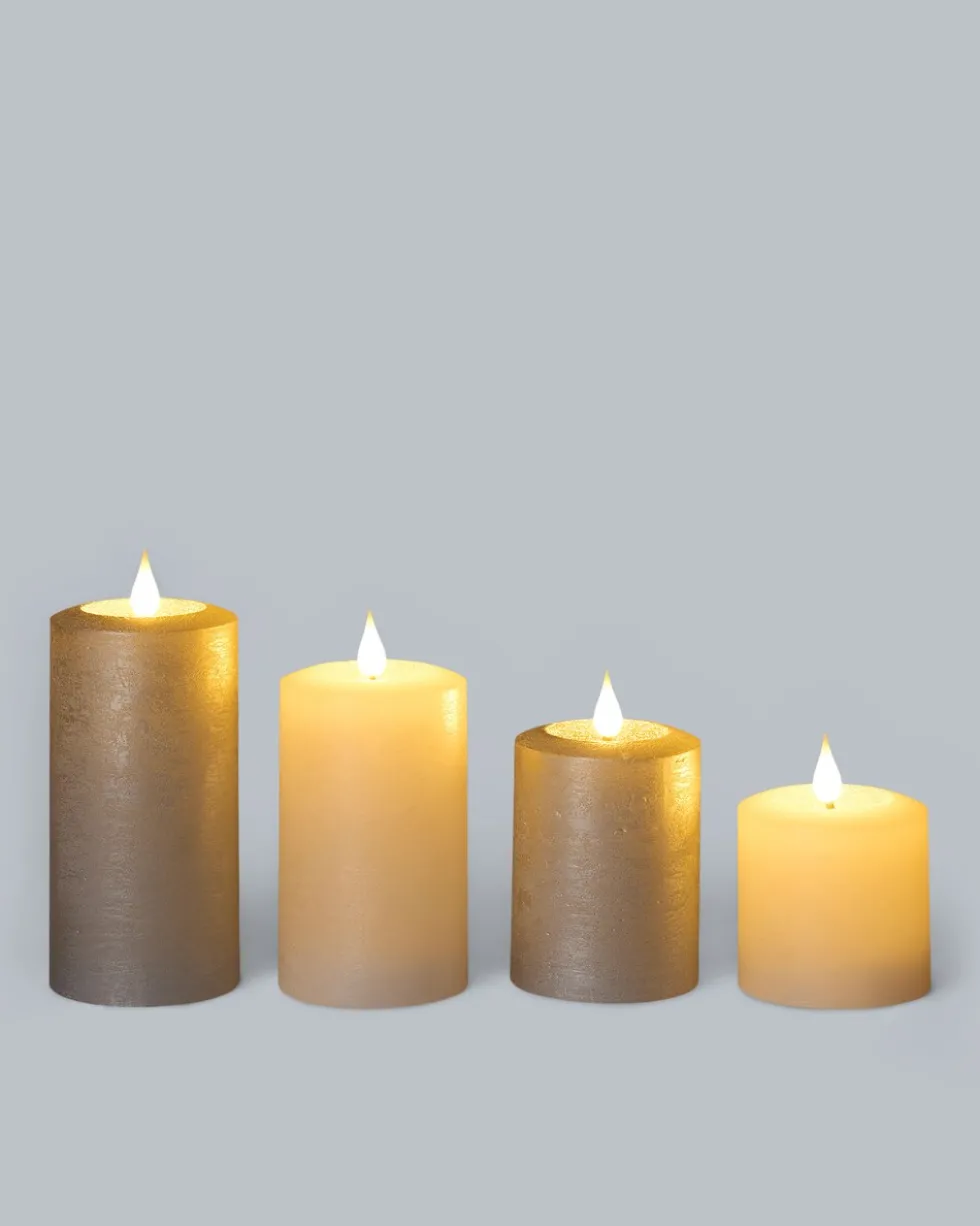 LED-Stumpenkerzen mit Touch-Flammen, 4tlg.