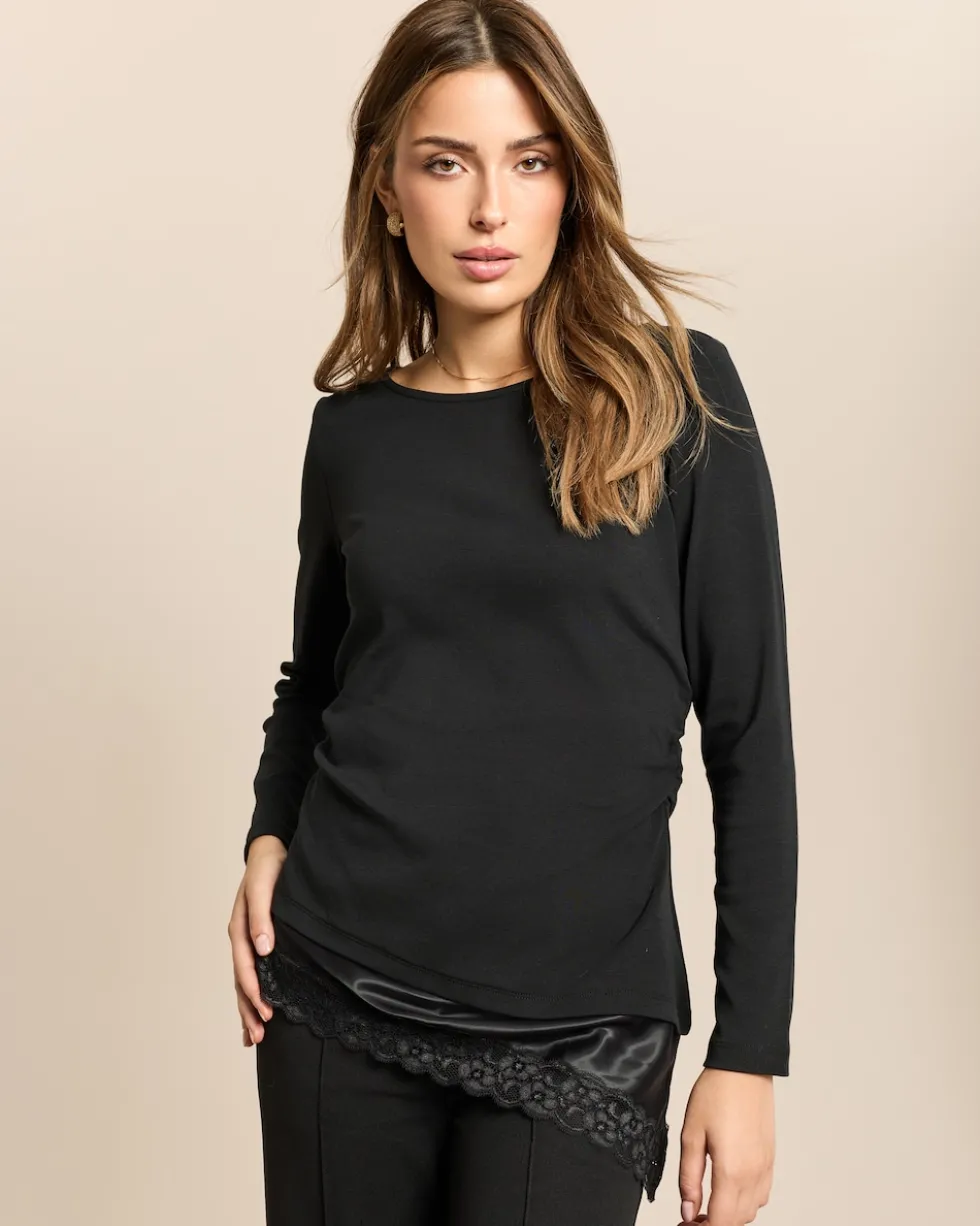 Longshirt mit Spitzensaum