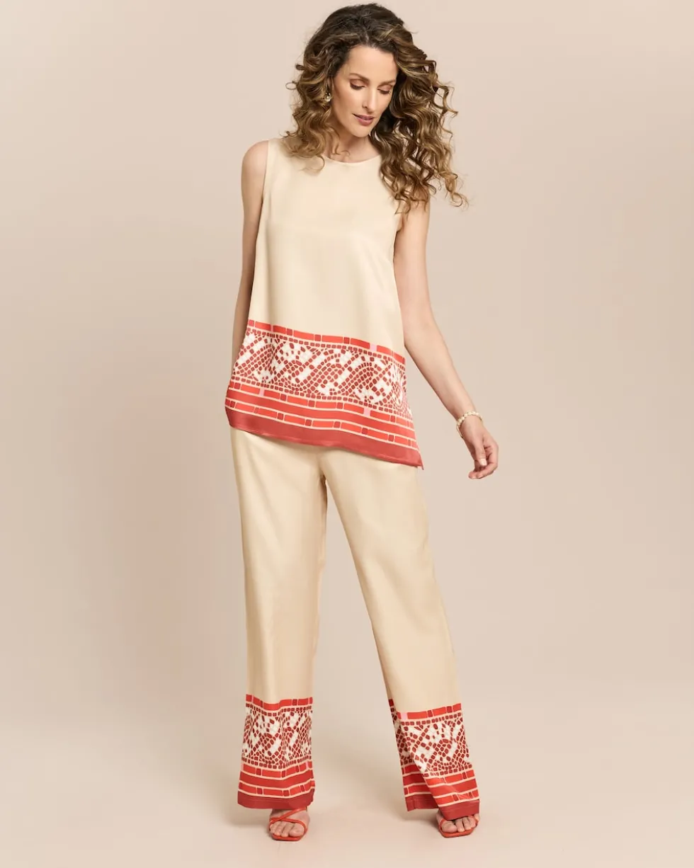 Palazzohose mit Druck am Saum