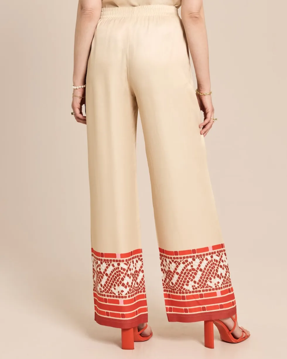 Palazzohose mit Druck am Saum