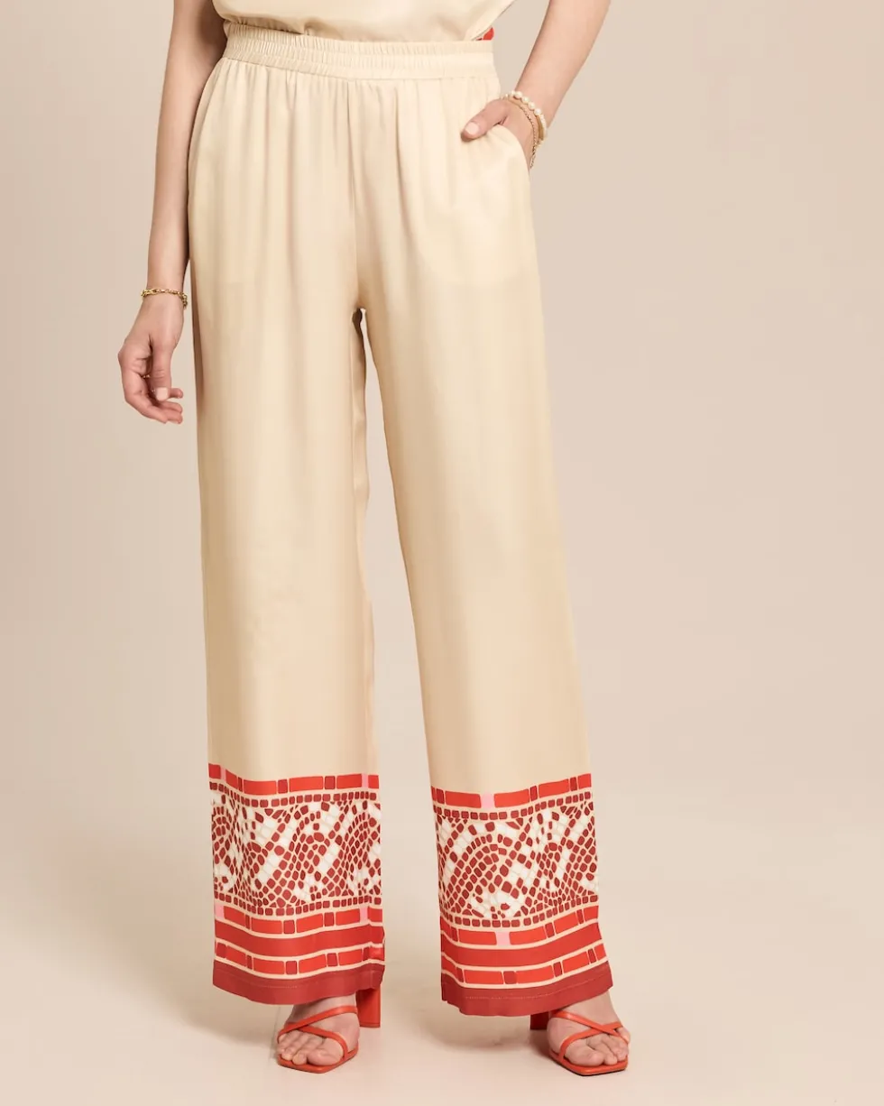 Palazzohose mit Druck am Saum