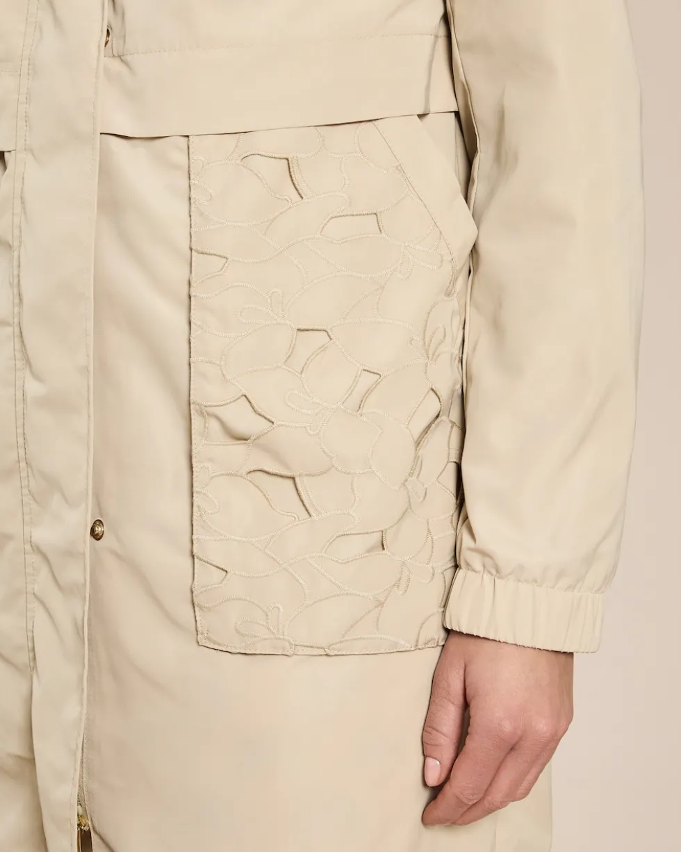 Parka-Jacke mit floralem Besatz