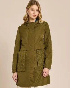 Parka-Jacke mit floralem Besatz