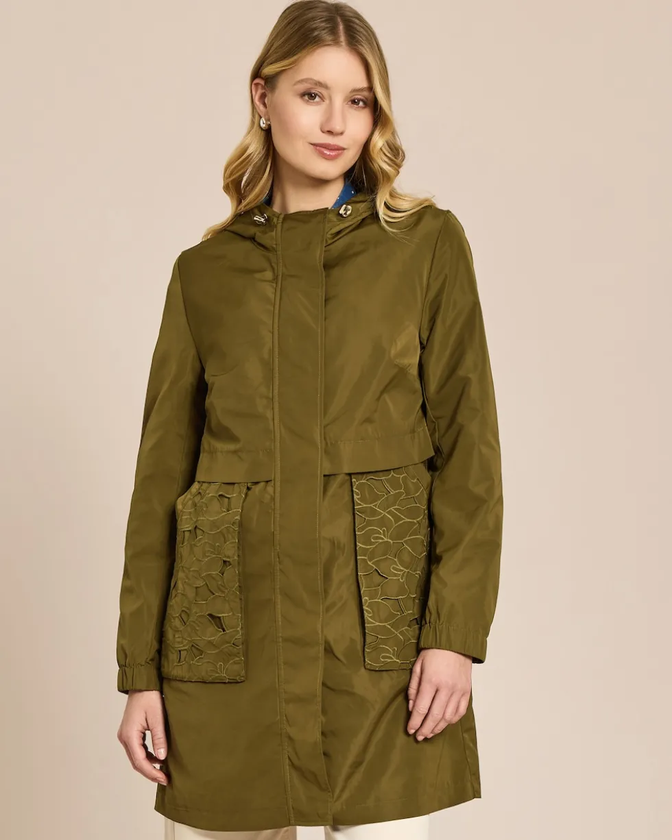 Parka-Jacke mit floralem Besatz