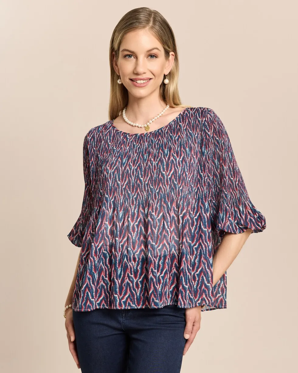Plissee-Bluse mit Allover-Druck