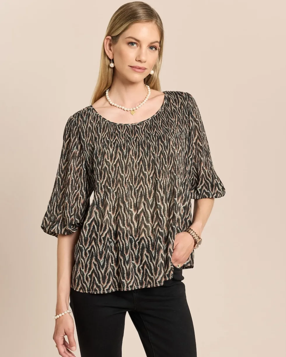 Plissee-Bluse mit Allover-Druck
