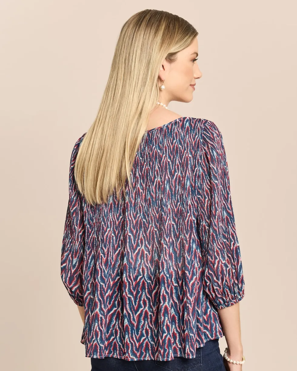 Plissee-Bluse mit Allover-Druck