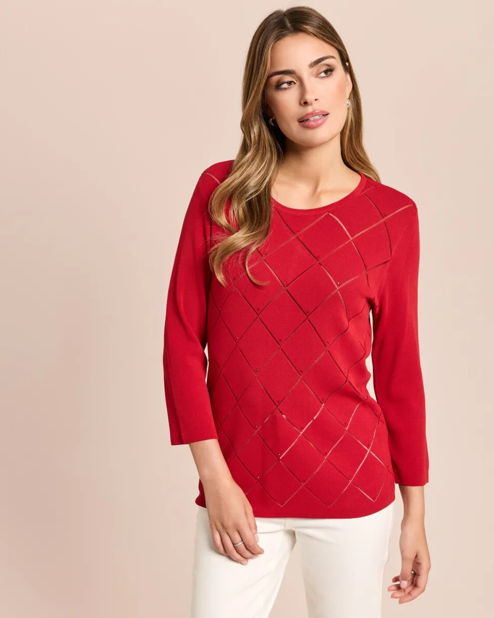 Pullover Italian Strick mit Karo-Ajour