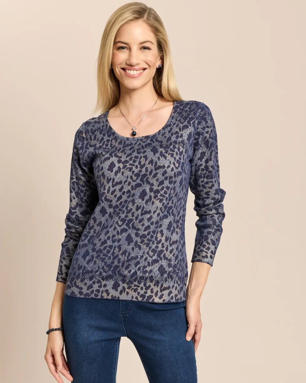 Pullover mit Ajourstrick und Lackfoil