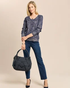Pullover mit Ajourstrick und Lackfoil
