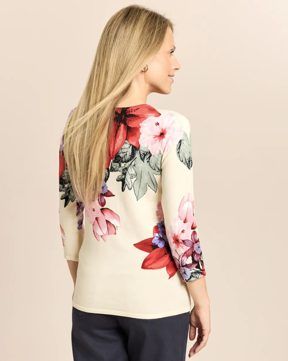 Pullover mit 3/4-Arm und Blumenmuster