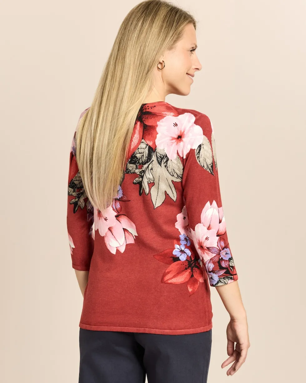 Pullover mit 3/4-Arm und Blumenmuster