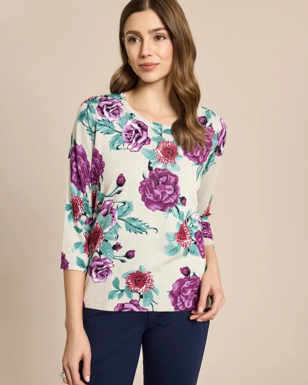 Pullover mit Blumen- und Kettendruck