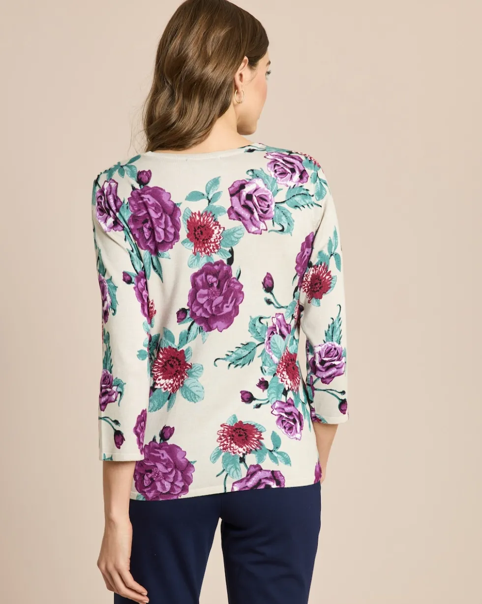 Pullover mit Blumen- und Kettendruck