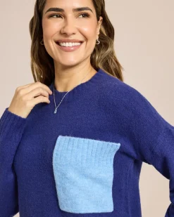 Pullover mit farbiger Brusttasche