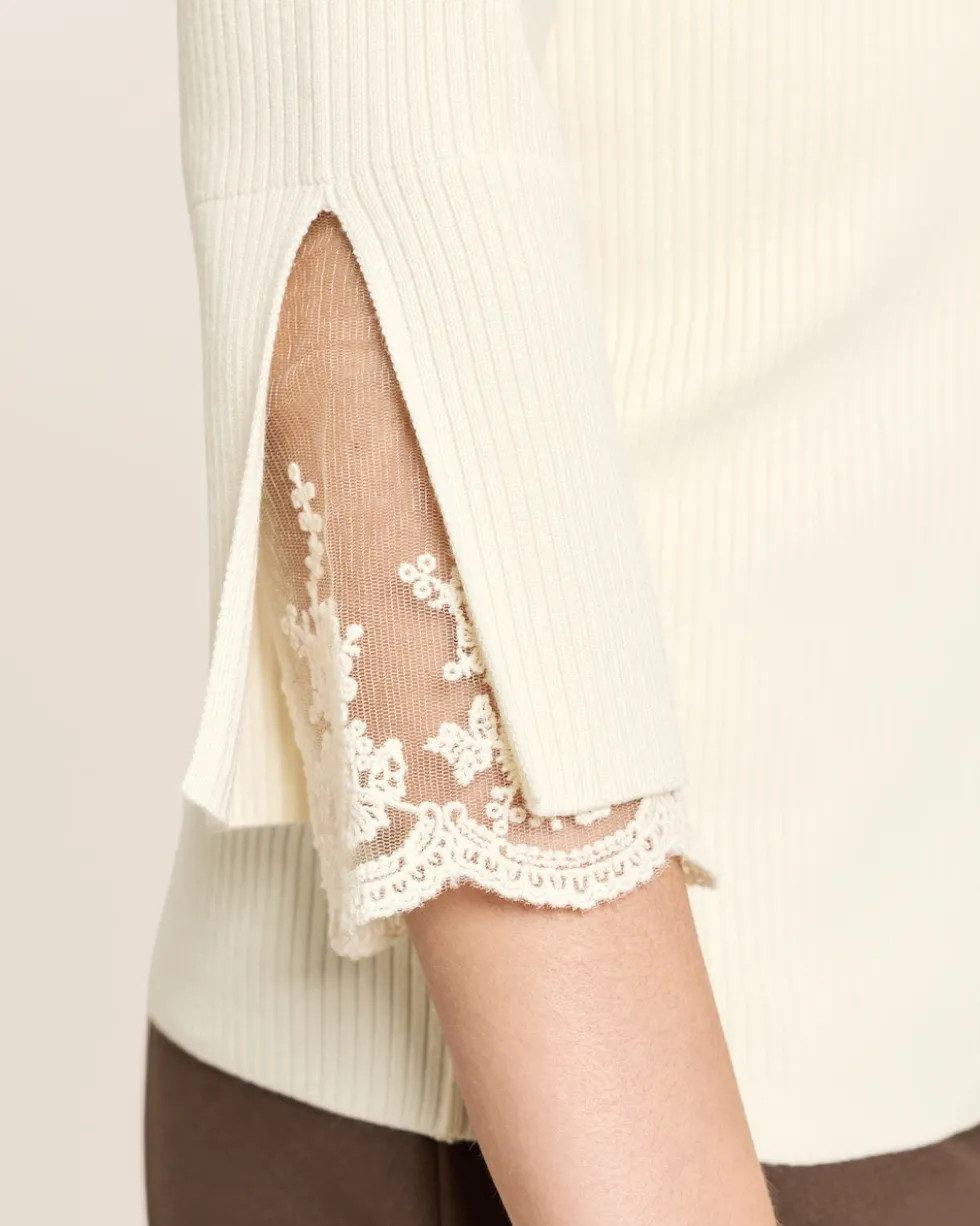 Pullover mit Spitzenbesatz