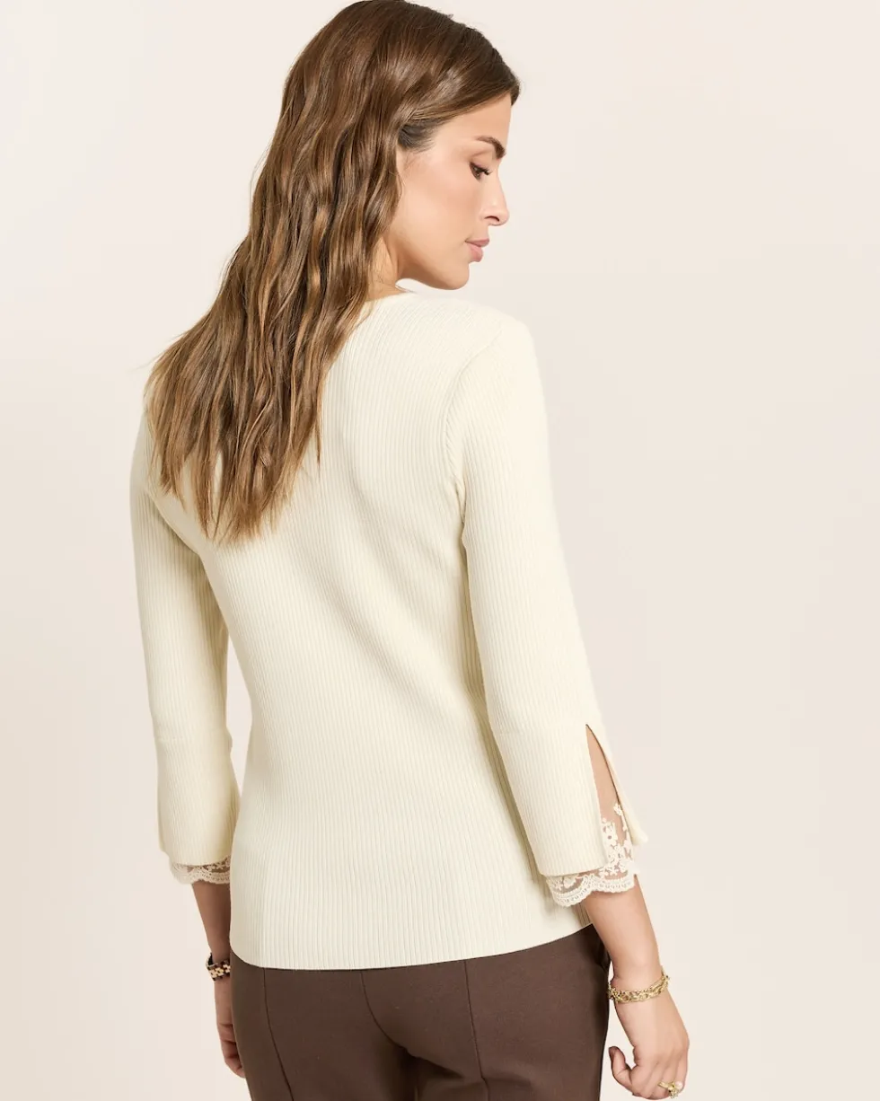 Pullover mit Spitzenbesatz