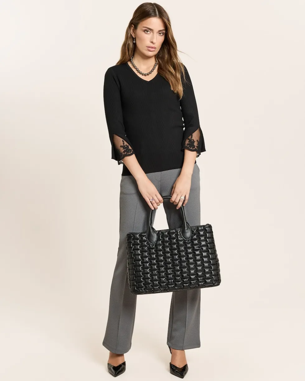 Pullover mit Spitzenbesatz