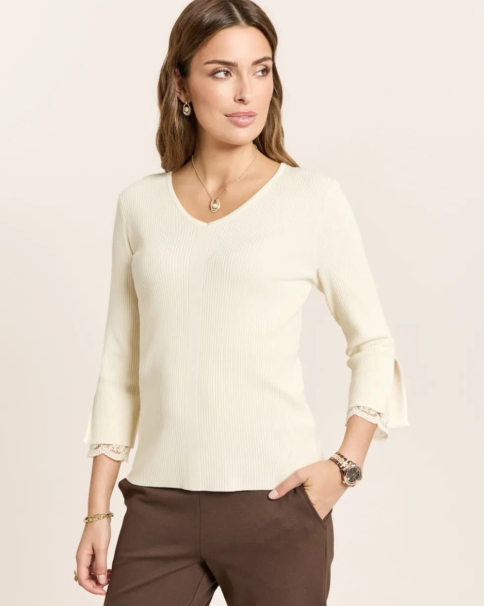 Pullover mit Spitzenbesatz