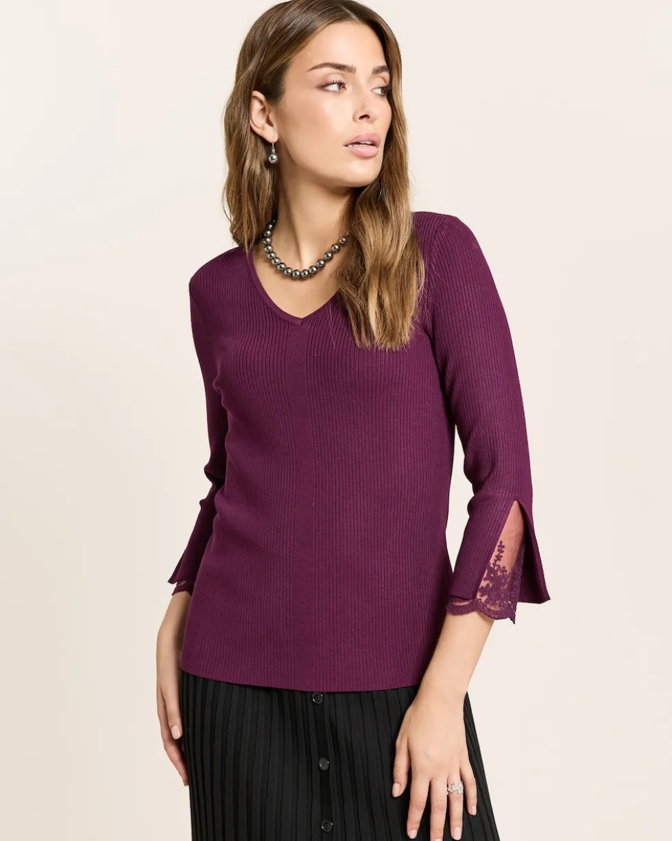 Pullover mit Spitzenbesatz