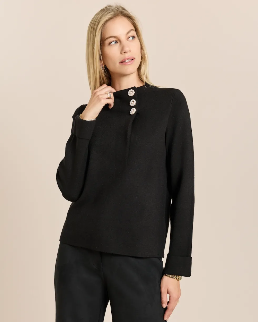 Pullover mit Stehkragen und Knöpfen
