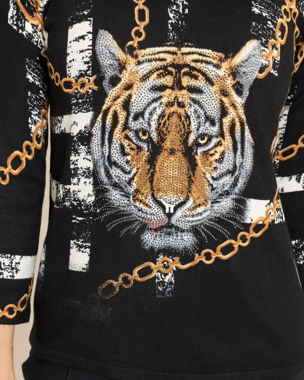 Pullover mit Tigerkopf und Strass