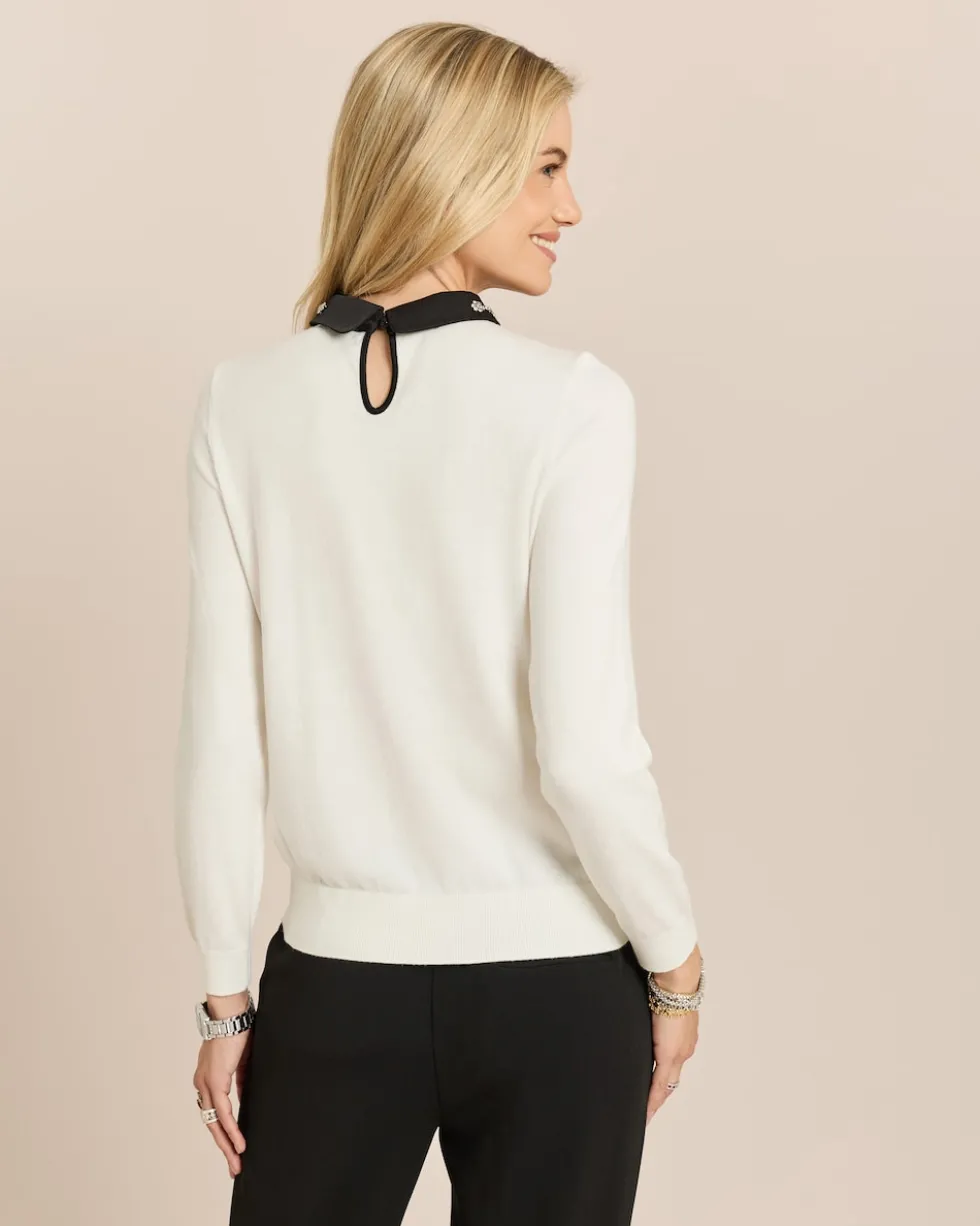 Pullover mit Zierkragen und Schleife