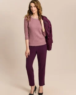 Pullover mit Zopfmuster und Perlendeko