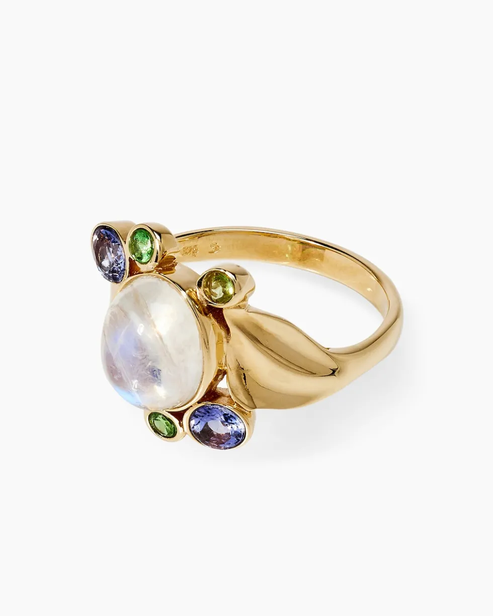 Ring mit Ceylon Mondstein, Tansanit, Turmalin & Tsavorit