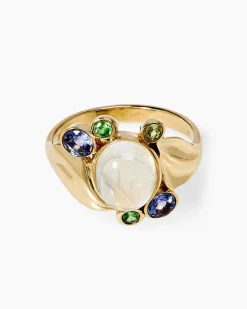 Ring mit Ceylon Mondstein, Tansanit, Turmalin & Tsavorit