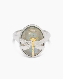 Ring mit Labradorit und Libelle